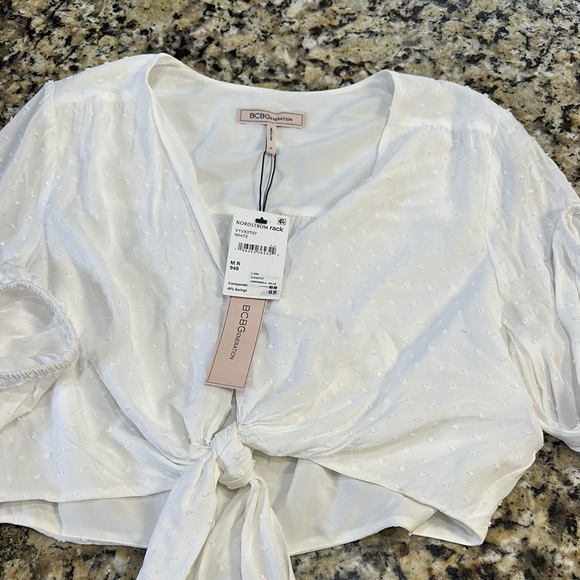 BCBGMaxAzria Tops - BCBGMaxAzria White Tie-Front Blouse